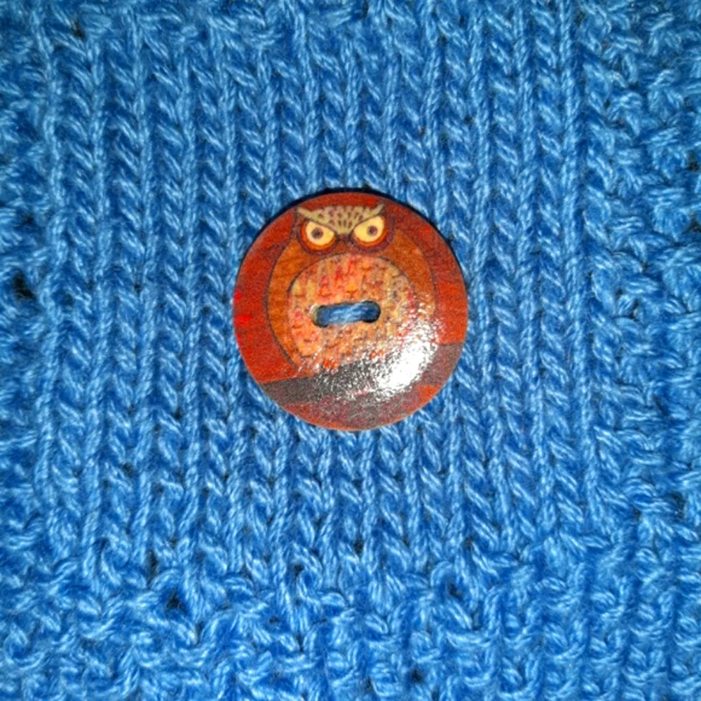 OWL BLUE SCARF- CUTE OWL BUTTONS-KNITTED